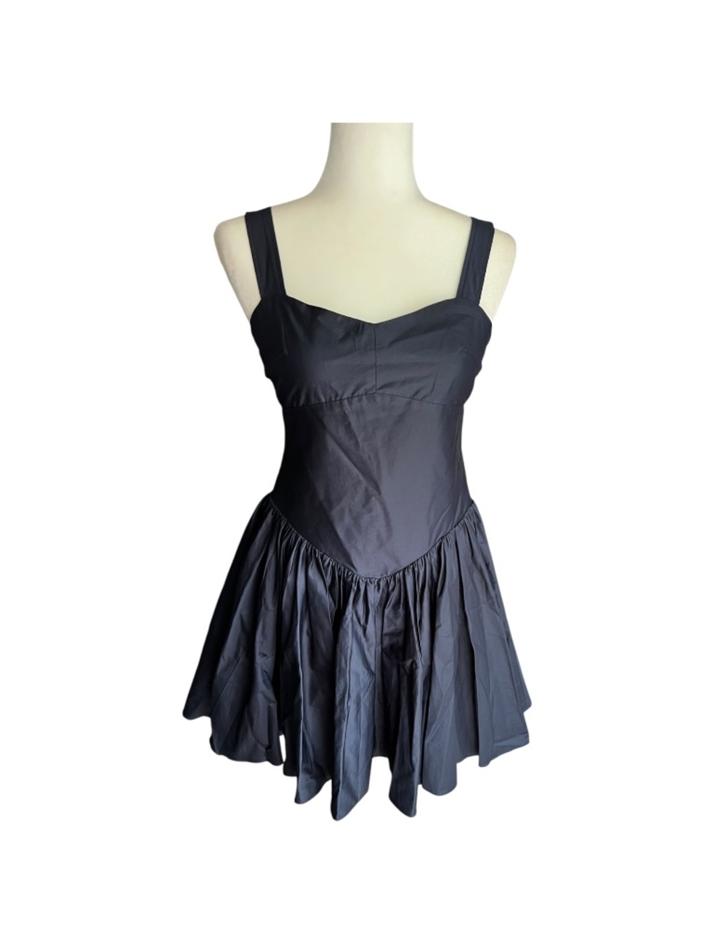Rue Sophie Navy Drop-Waist Mini Dress Bow-Back Small Cotton